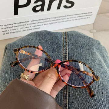 Ultra Light Women's Leopard Print Oval Retro Ins Glasses